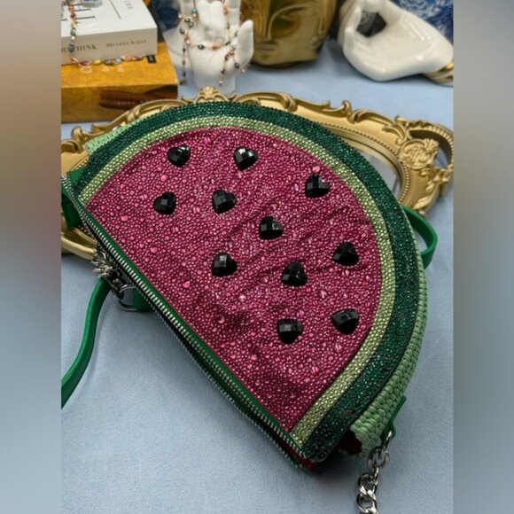 🆕 BETSEY JOHNSON 🧿 NWOT Sugar High Watermelon Bejewelled Crossbody Kitsch Bag - Picture 15 of 16